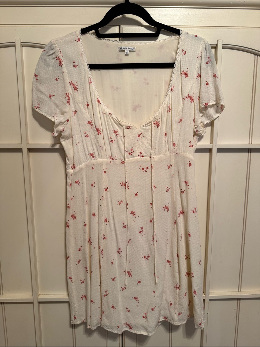 Black Swan White Mini Dress with Red Floral Print